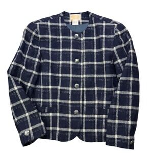 Pendleton Wool Blazer Vintage Jacket 12 Navy Blue Plaid Button Up Classic Style